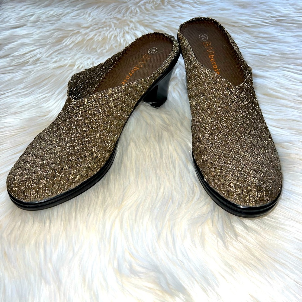 Bernie Mev metallic woven mules heeled clogs 42- 11 1/2